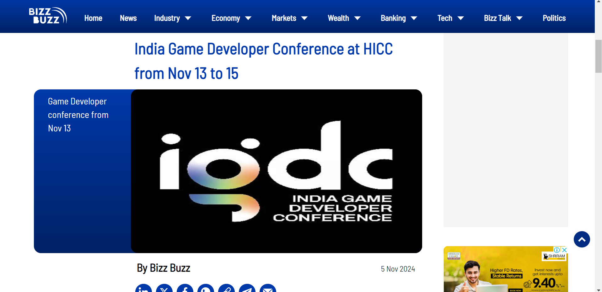 India Game Developer Conference at HICC from Nov 13 to 15