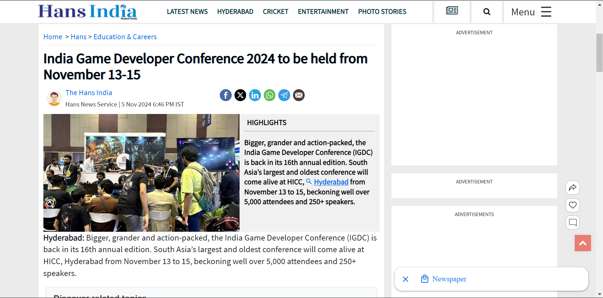 India Game Developer Conference 2024 to be held from November 13-15