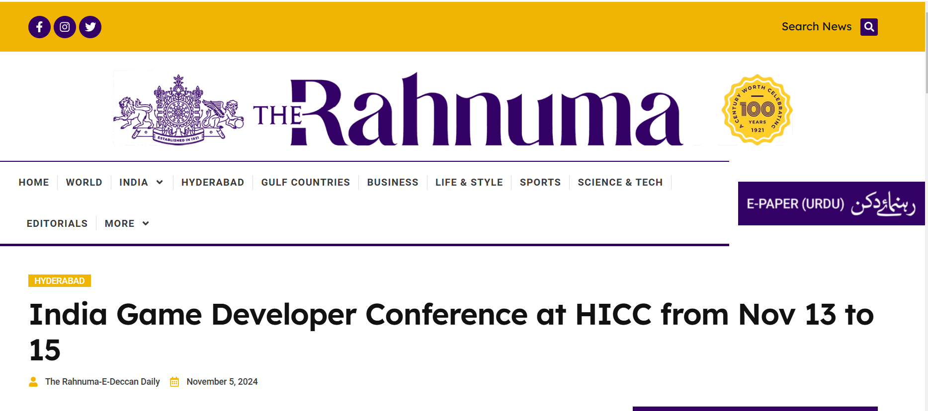 India Game Developer Conference at HICC from Nov 13 to 15